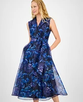 julia jordan Women's Printed Fit & Flare Tie-Waist Dress