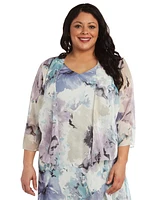 R & M Richards Plus Printed Sleeveless Midi Dress Cropped Jacket