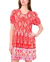 Msk Women's Printed Tie-Neck Short-Sleeve Dress