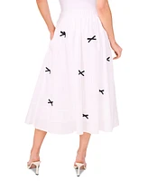 CeCe Women's Cotton Bow-Trim Pull-On Midi Skirt