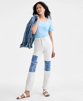 Style & Co. Women's Patchwork High-Rise Straight-Leg Jeans, Exclusively at Macy's