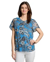 Jones New York Women's Printed Pleated-Shoulder Tie-Front Top