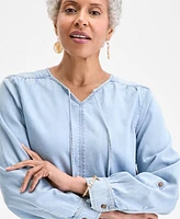 Style & Co Women's Cotton Denim Split-Neck Popover Top, Exclusively at Macy's