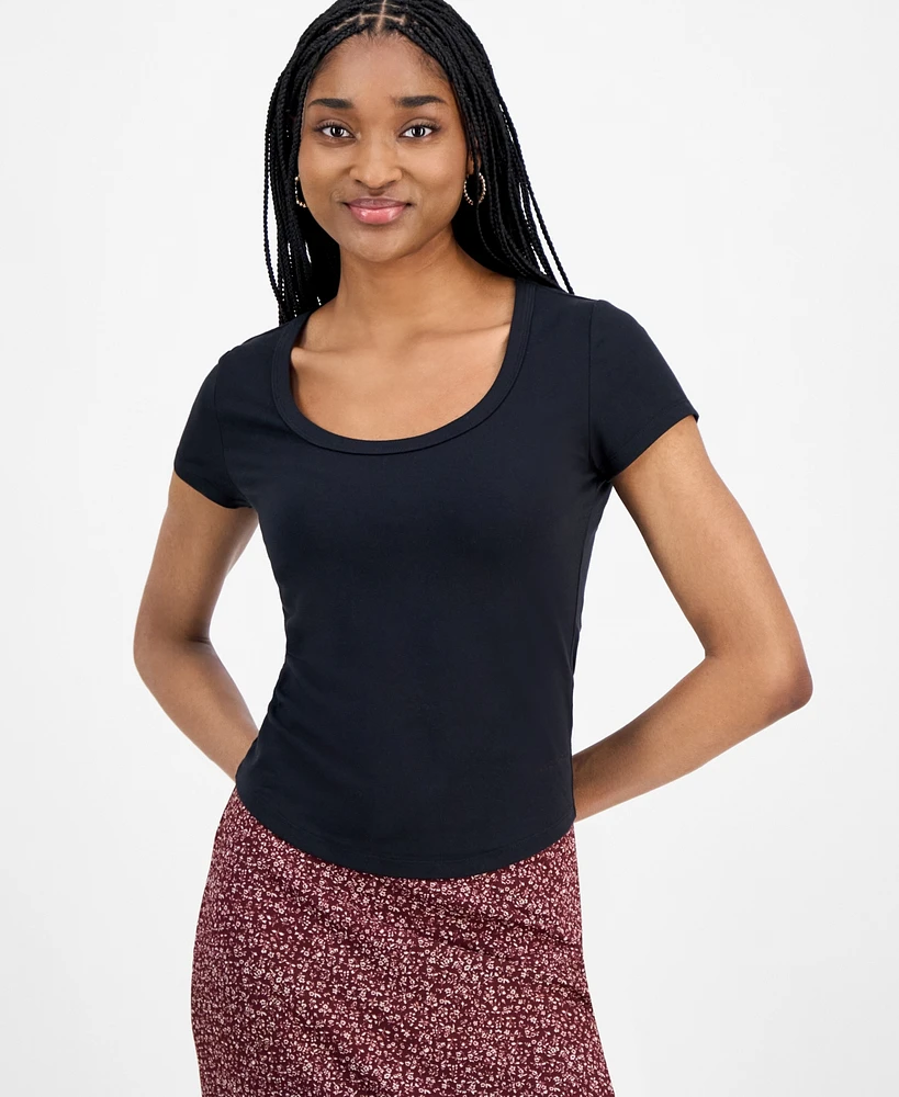 Hippie Rose Juniors' Scoop-Neck Cap-Sleeve T-Shirt
