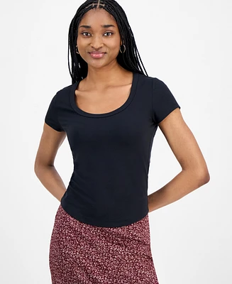 Hippie Rose Juniors' Scoop-Neck Cap-Sleeve T-Shirt