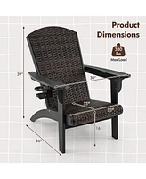 Gymax Set of 2 Adirondack Chair w/ Rattan Padded Seat & Back Wide Hidden Cupholder Patio