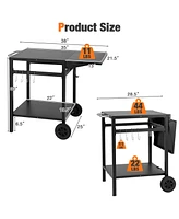 Movable Outdoor Grill Cart with Folding Tabletop and Hooks