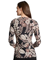 Jones New York Women's Printed D-Ring 3/4-Sleeve Top