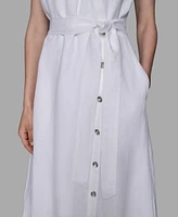 Karl Lagerfeld Paris Petite Novelty-Button Tie-Waist Midi Shirtdress