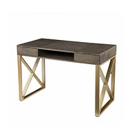 45" Grey and Gold Writing Desk With Two Drawers