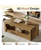 Tribesigns 47.24-Inch Farmhouse Coffee Tables, 2-Tier Wooden Rectangular Accent Center Low Cocktail Tea Table with Open Storage Shelf, Rectangle Coffe