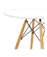 Contemporary Round Dining Table – Glossy Fiberglass Surface & Tapered Wood Legs
