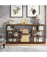 Tribesigns 70.87" Console Tables for Living Room, 5-Tier Narrow Long Sofa Tables with Open Storage Shelves, Rustic Entryway Tables with Metal Fra
