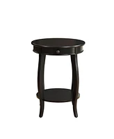 Functional Solid Wood Round End Table with Drawer and Shelf for Storage