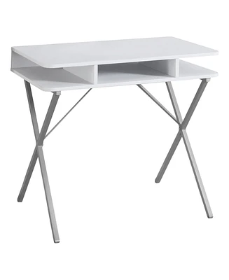 Modern Computer Desk with Sleek Metal Frame and Wood Top