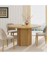 Tribesigns Round Dining Table, Wood Kitchen Table for Dining Room, 47 inch Dinner Table 4 People, Dining Room Table with Heavy Duty Pedestal Base, Nat