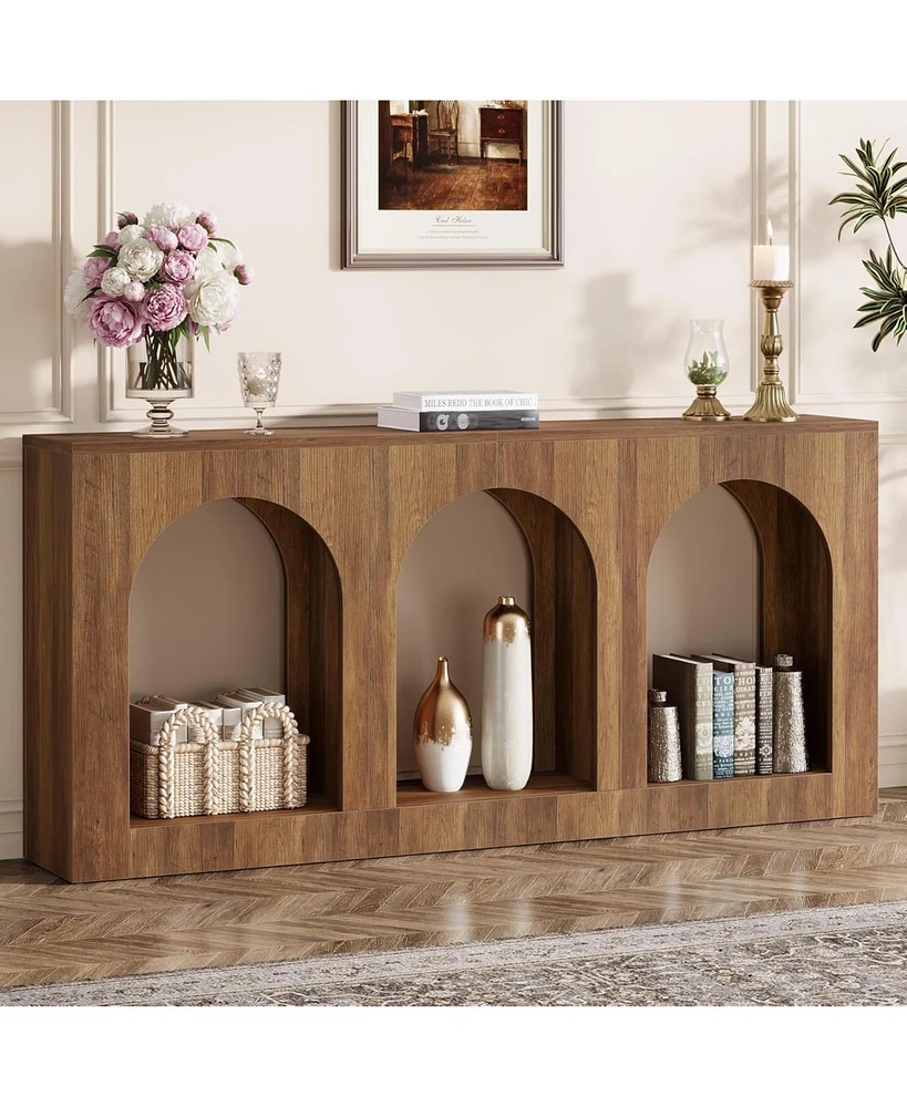 Tribesigns 70.9" Console Table with Storage, Wood Entryway Entry 3 Arched Shelves for Foyer, Hallway, Living Room, Behind Couch Sofa,