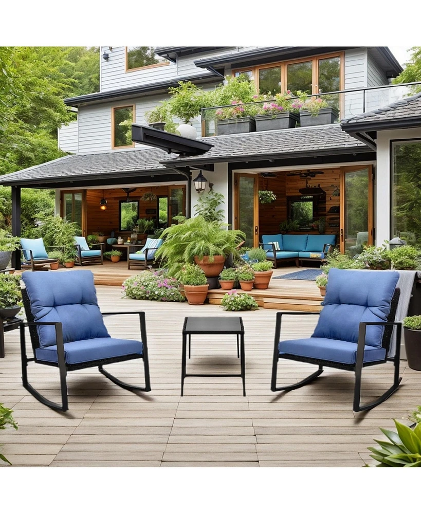 3 Pieces Patio Bistro Set Outdoor Rocking Chair with Cushion