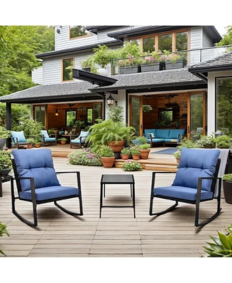 3 Pieces Patio Bistro Set Outdoor Rocking Chair with Cushion