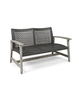 Classic 52 in. Wicker Outdoor Loveseat Features Acacia Wood Frame