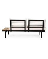 2-Seater Sofa with Iron Frame and Acacia Wood Accents
