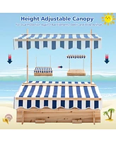 Gymax Kids Wooden Sandbox with Canopy & Foldable Bench Seats