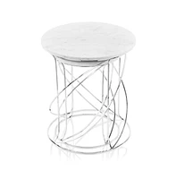 Contemporary Marble Round Accent Table for Living Room-Set of 2