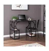 Modern Farmhouse Writing Desk – Solid Wood Top & Iron Frame with Storage
