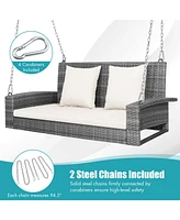 2-Person Patio Pe Wicker Hanging Porch Swing Bench Chair Cushion 800 Pounds