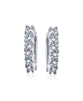 Bling Jewelry 5 Solitaire Cz Small Kpop Huggie Hoop Earrings Round Cubic Zirconia Rose Gold Plated .925 Sterling Silver