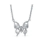 Bling Jewelry Butterfly Pink Created Opal Pendant 925 Sterling Silver Necklace