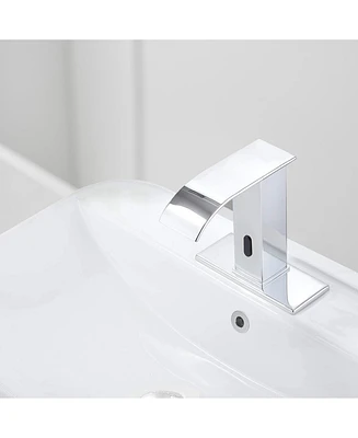 Battery Powered Touchless Single Hole Bathroom Faucet Sensor Deck Mount With Drain Kit In Brushed Nickel