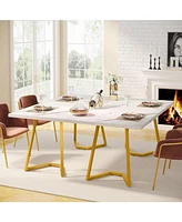 Tribesigns Gold Dining Dinner Table: 55 Inches Modern White Dining Room Table with Golden Legs, Faux Marble Small Kitchen Table for 6, Rectangular Din