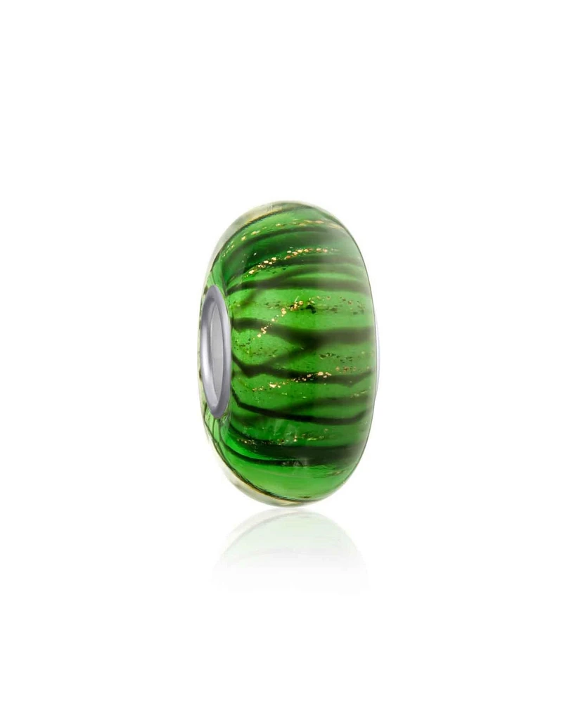 Bling Jewelry Murano Glass Charm Bead Blue Green Glitter Swirl European Bracelet