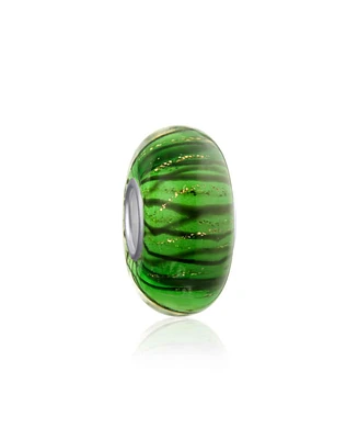 Bling Jewelry Murano Glass Charm Bead Blue Green Glitter Swirl European Bracelet