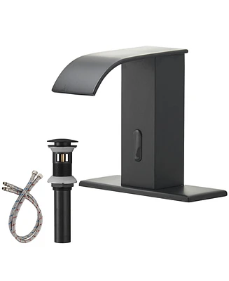 Battery Powered Touchless Single Hole Bathroom Faucet Motion Sensor Deck Mount With Drain Kit Brushed Nickel