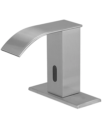 Battery Powered Touchless Single Hole Bathroom Faucet Motion Sensor Deck Mount With Drain Kit Brushed Nickel