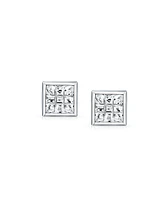 Bling Jewelry Geometric Round Square Cz Stud Earrings Bezel Set Sterling Silver 5-10 Mm