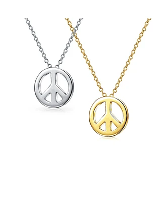 Bling Jewelry Set of 2 Minimalist World Peace Sign Pendant Necklace Gold Plated Silver