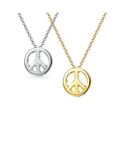 Bling Jewelry Set of 2 Minimalist World Peace Sign Pendant Necklace Gold Plated Silver
