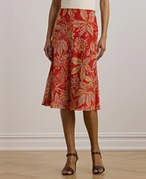 Lauren Ralph Women's Floral Crinkle Georgette Midi Skirt