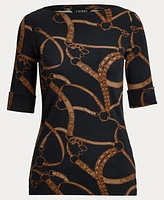 Lauren Ralph Women's Belting-Print Cotton-Blend Boatneck Tee