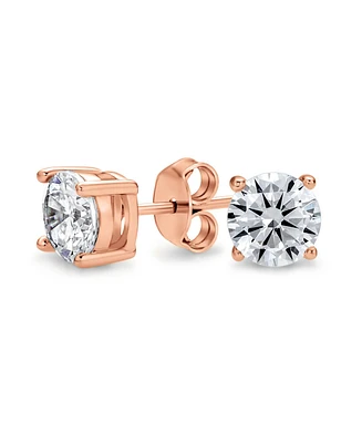 Bling Jewelry Round Solitaire Cz Stud Earrings Rose Gold Plated 925 Sterling Silver