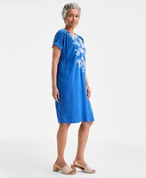 Style & Co Women's Embroidered Split-Neck Dress, Exclusively at Macy's