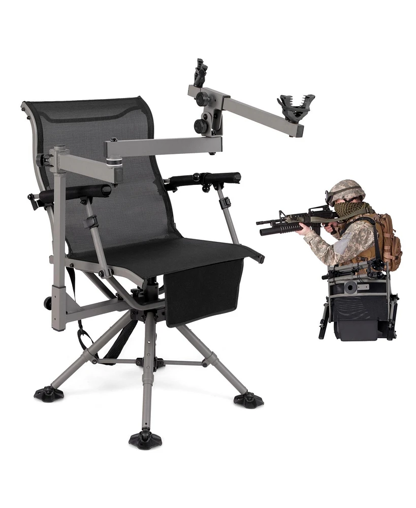 360° Swivel Portable Hunting Chair with Adjustable Legs and Armrests