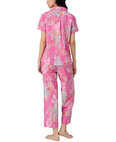 Lauren Ralph Petite Short-Sleeve Notch-Collar Cropped Pajama Set