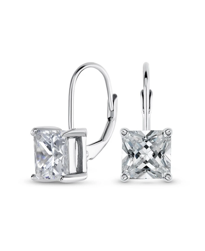 Bling Jewelry Classic Cubic Zirconia Solitaire Square Cz Leverback Earrings .925 Sterling Silver 7MM