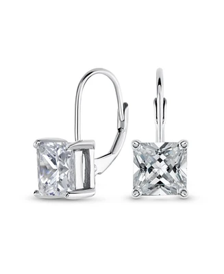 Bling Jewelry Classic Cubic Zirconia Solitaire Square Cz Leverback Earrings .925 Sterling Silver 7MM