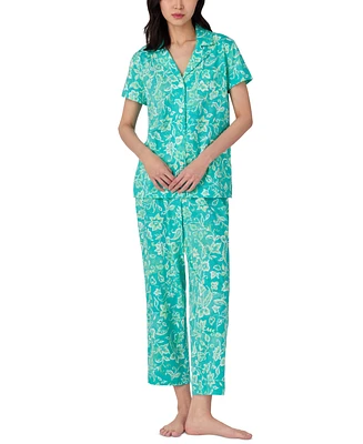 Lauren Ralph Women's Short-Sleeve Notch-Collar Cropped Pajama Set