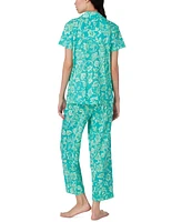 Lauren Ralph Women's Short-Sleeve Notch-Collar Cropped Pajama Set